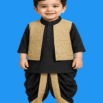 Baby Boys All-Black Embroidered Waistcoat Kurta Dhoti Shalwar 3Piece Suit (3)