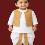 Baby Boys All-Off White Embroidered Waistcoat Kurta Dhoti Shalwar 3Piece Suit