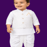 Baby Boys All-Off White Embroidered Waistcoat Kurta Dhoti Shalwar 3Piece Suit (2)