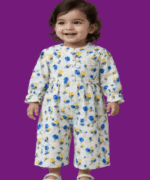 Baby Girls Blue Yellow Tulip Floral Wide Leg Jumpsuit 1 to 3 Years