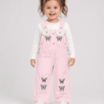 Baby Girls Butterfly Embroidered Dungaree & T-Shirt Set – 1 to 3 Years