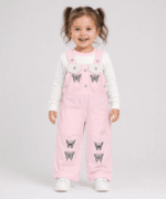 Baby Girls Butterfly Embroidered Dungaree & T-Shirt Set – 1 to 3 Years