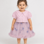 Baby Girls Butterfly Embroidered Tulle Party Dress with Eyelet Jacket – 1 to 3 Years