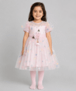 Baby Girls Light Pink Butterfly Tulle Party Frock with Matching Tights & Half-Sleeve Inner Shirt – 3 to 5 Years