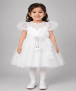Baby Girls Aqua Butterfly Tulle Party Frock with Matching Tights & Half-Sleeve Inner Shirt – 3 to 5 Years - Image 3