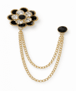 Double Crown Rhinestone Brooch with Layered Gold Chains - Image 3