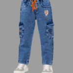 Boys Blue Washed Denim Cargo Jeanswith Drawstring Side Pockets 1 to3 Years (2)