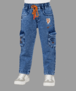 Boys Blue Washed Denim Cargo Jeanswith Drawstring Side Pockets 1 to3 Years (2)