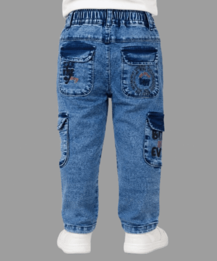 Boys Blue Washed Denim Cargo Jeanswith Drawstring Side Pockets 1 to3 Years (2)