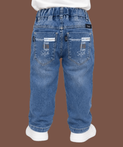 Boys Blue Washed Printed Denim Jeans with Neon Drawstring 1 to 3 Years (2)