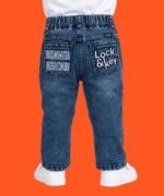 Boys Dark Blue Washed Printed DenimJeans with White Drawstring 1 to 3 Years