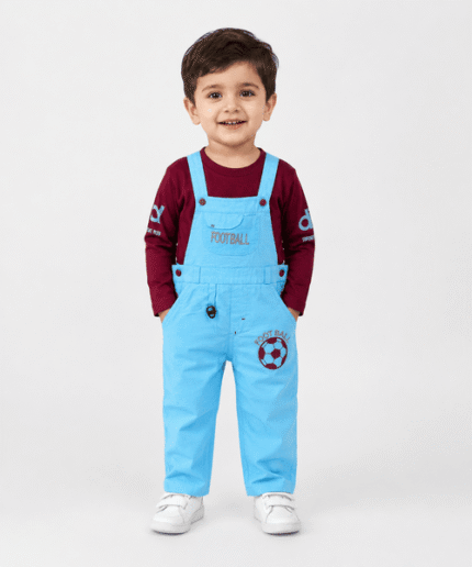 Boys Football Dungaree Set with Full-Sleeve T-Shirt