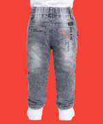 Boys Grey Washed Printed Denim Jeans with Orange Drawstring 1 to 3 Year