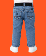 Boys Light Blue Washed Embroidered Denim Jeans with Belt 1 to 3 Years