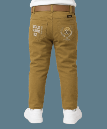 Boys Mustard Brown Slim Fit Chino Pant with Belt 1 to 3 Years