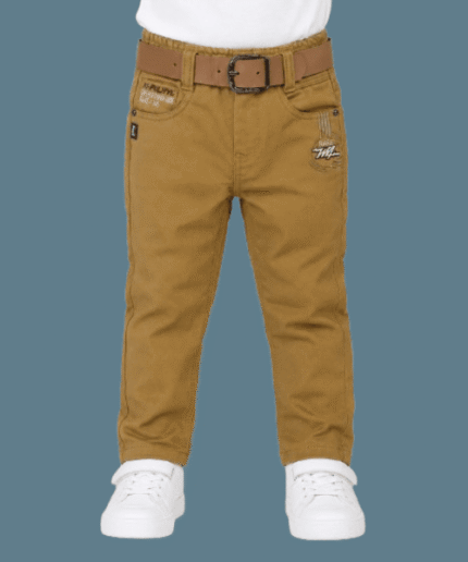 Boys Mustard Brown Slim Fit Chino Pant with Belt 1 to 3 Years