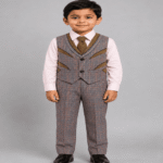 Boys Premium Brown Micro-Check Waistcoat, Pink Shirt, Tie & Matching Trouser 4-Piece Formal Set