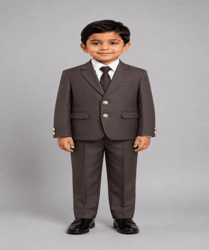 Boys Premium Chocolate Brown 3-Piece Formal Suit with White Shirt & Matching Tie
