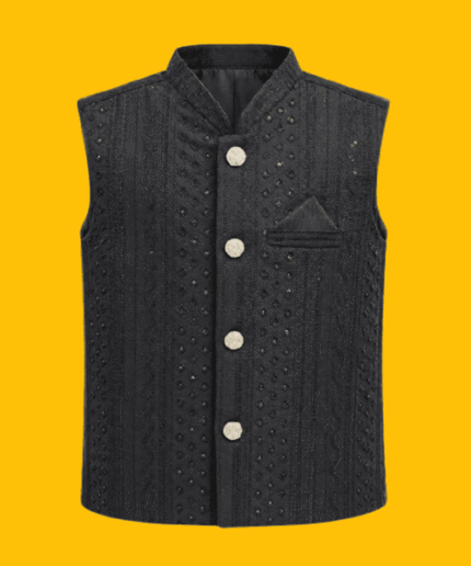 Boys Premium Embroidered Sequin Waistcoat with Golden Buttons 1 To 12 Years