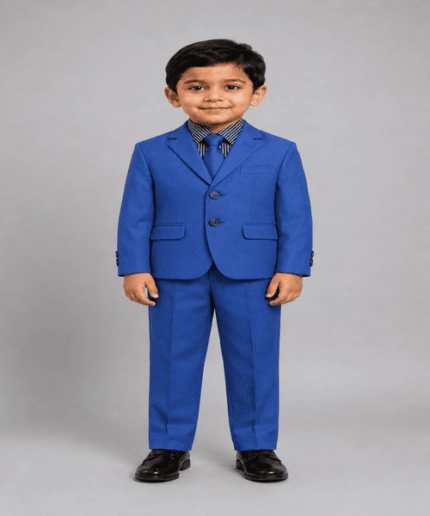 Boys Premium Royal Blue 3-Piece Formal Suit with Striped Shirt & Matching Tie