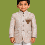 Boys Premium Textured Mandarin Prince Coat with Decorative Chest Motif