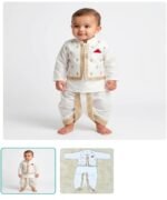 Boys Premium White Dhoti Kurta with Gold Embroidered Waistcoat – Traditional 3-Piece Outfit - Image 2
