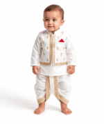 Boys Premium White Dhoti Kurta with Gold Embroidered Waistcoat – Traditional 3-Piece Outfit - Image 3