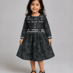 Girls Black & Grey Embroidered Long-Sleeve Party Frock – 3 to 5 Years