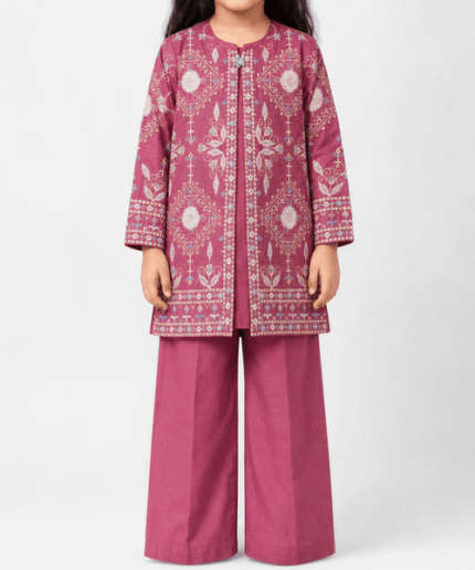 Girls’ Dusty Rose Embroidered Jacket-Style 2-Piece Outfit