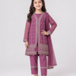 Girls Embroidered Open-Front 3-Piece Trouser Suit