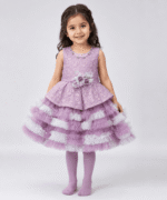 Girls Floral Lace Tiered Tulle Party Dress with Matching Tights – 3 to 5 Years - Image 2