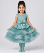 Girls Floral Lace Tiered Tulle Party Dress with Matching Tights – 3 to 5 Years - Image 3