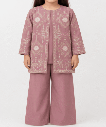 Girls’ Mauve Embroidered Jacket-Style 2-Piece Outfit