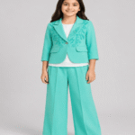 Girls Mint Embroidered Blazer, Inner Shirt & Wide-Leg Trouser Set – 5 to 12 Years