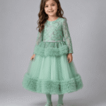 Girls Mint Green Sequin Embellished Maxi Frock with Matching Tights – 6 Years