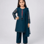 Girls Mirror Work 3-Piece Trouser Suit with Dupatta