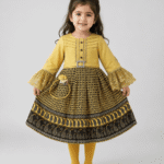Girls Paisley Print Flared Dress with Lace Bell Sleeves & Tights – 3 to 5 Years