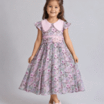 Girls Pastel Floral Long Frock with Peter Pan Collar – 3 to 5 Years