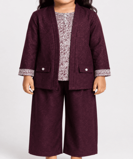 Girls’ Premium Blue 3-Piece Jacket, Printed Top & Wide-Leg Trouser Set – 4 to 12 Years (2)