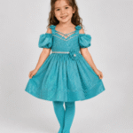 Girls Shimmer Cold-Shoulder Party Dress with Matching Tights – 3 to 5 Years