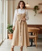 Ladies 2 Piece long Shirt & Pinafore Midi Dress with Belt - Image 3