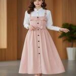 Ladies-2-Piece-long-Shirt-Pinafore-Midi-Dress-with-Bel