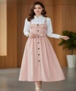 Ladies-2-Piece-long-Shirt-Pinafore-Midi-Dress-with-Bel