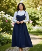 Ladies 2 Piece long Shirt & Pinafore Midi Dress with Belt - Image 2