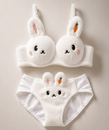 Ladies-Cute-Bunny-Plush-2-Piece-Bra-and-Underwear-Lingerie-Set