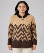 Ladies Premium Chevron-Pattern Mid Long Woollen Cardigan – Faux-Fur Collar Button-Down Winter Sweater (2) - Image 3