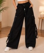 Ladies Premium High-Waist Wide-Leg Cargo Jeans – Baggy Denim Pants with Multi Pockets (2)