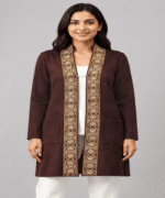 Ladies Premium Open-Front Long Cardigan – Embroidered Border & Front Pocket Design - Image 4