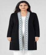 Ladies Premium Open-Front Long Cardigan – Embroidered Border & Front Pocket Design - Image 3
