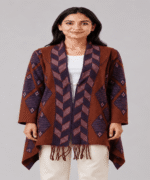 Ladies Premium Printed Asymmetrical Long Cardigan – Stylish Front Buckle Winter Shrug
